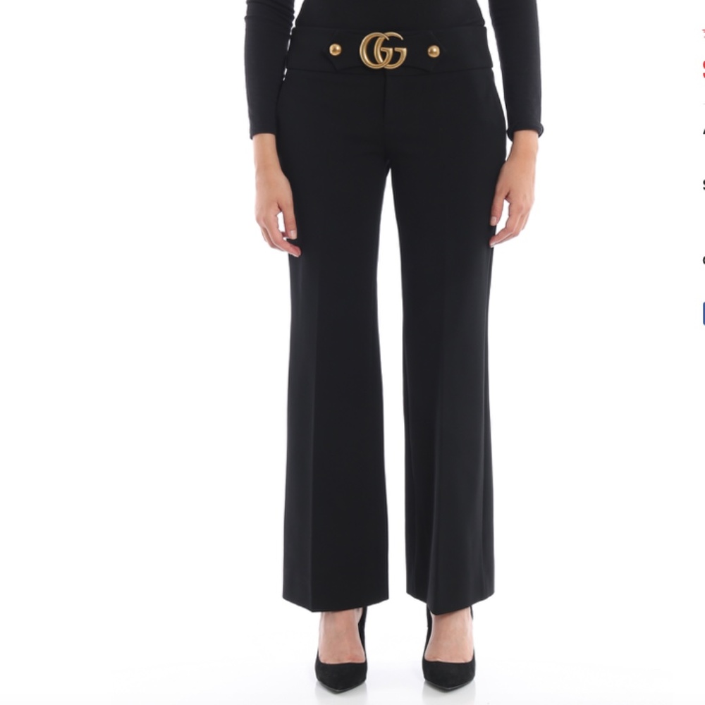GUCCI GUCCI BLACK PLEAT-FRONT FLARED TROUSERS - Picture 2 of 16